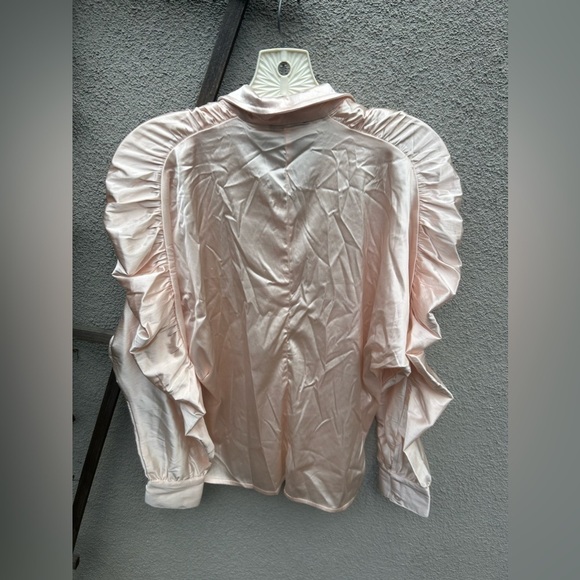 AS By DF Ferrara Ruched-Sleeve Satin Blouse in Blush New with Tags! - Picture 11 of 11
